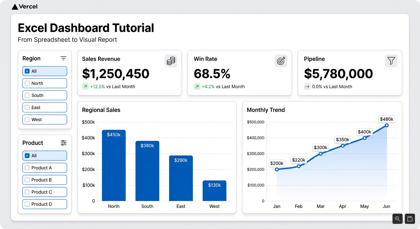 Excel Dashboard Tutorial: From Spreadsheet to Visual Report