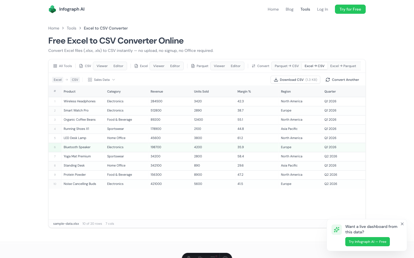 Excel to CSV converter with data preview