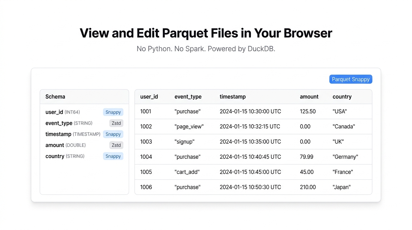 Free Online Parquet Viewer & Editor — No Python Required