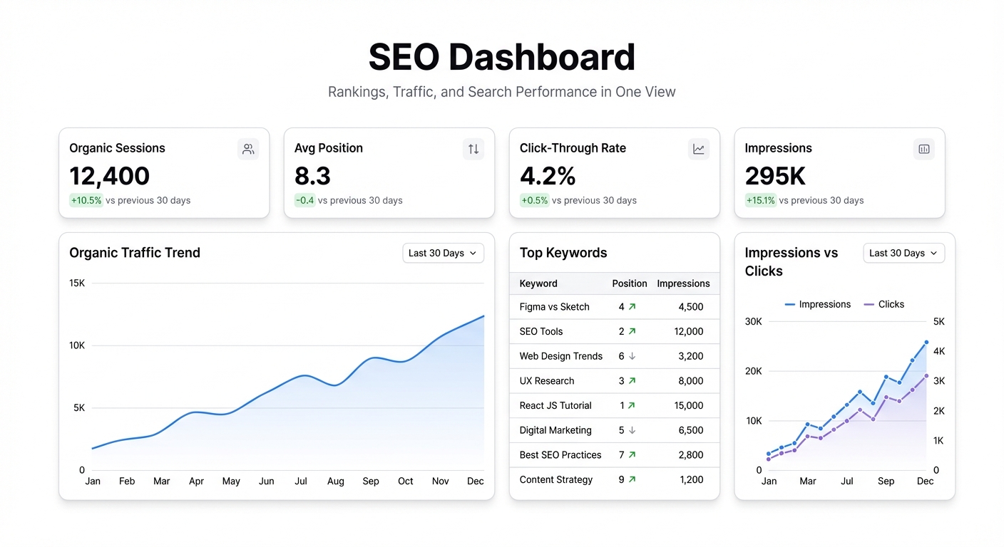 SEO Dashboard: One View for Rankings, Traffic, and Search Performance